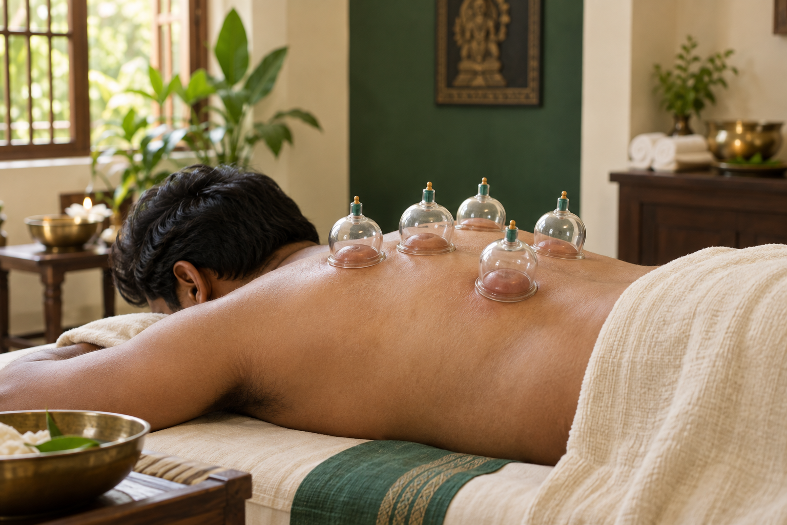 Illustrative cupping treatment scene
