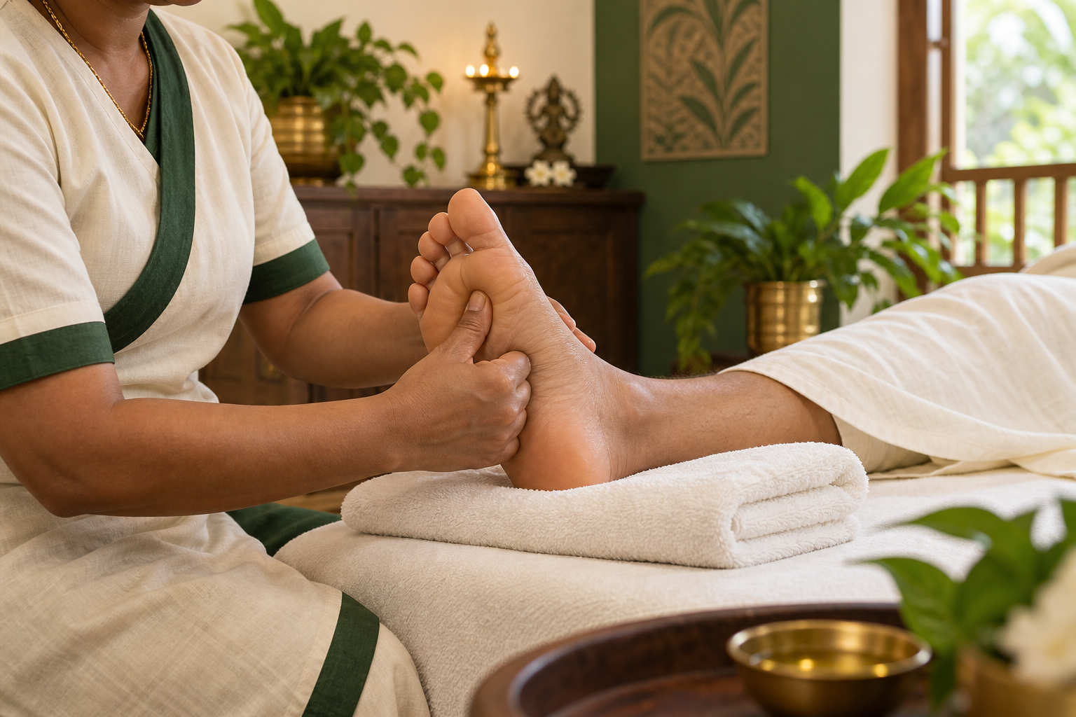 Illustrative foot reflexology treatment scene